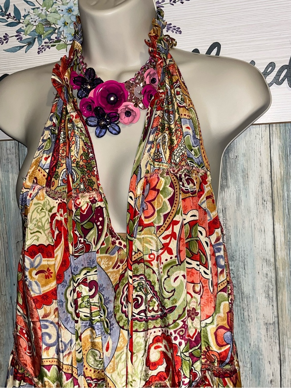 Bohemian Paisley Halter Maxi Dress in Multi - Picture 5 of 7